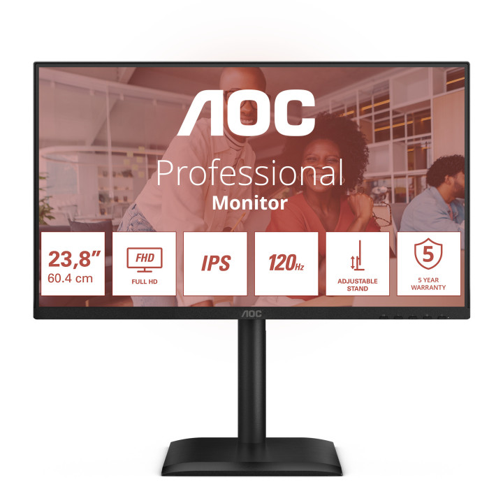 AOC 24E4U monitor de ecrã 60,5 cm (23.8") 1920 x 1080 pixels Full HD LED Preto