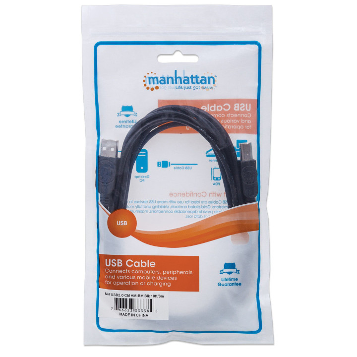 Manhattan 333382 cabo USB USB 2.0 3 m USB A USB B Preto
