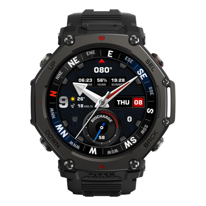 Amazfit T-Rex 3 Pro 3,81 cm (1.5") AMOLED 48 mm Digital 480 x 480 pixels Ecrã táctil Preto Wi-Fi GPS