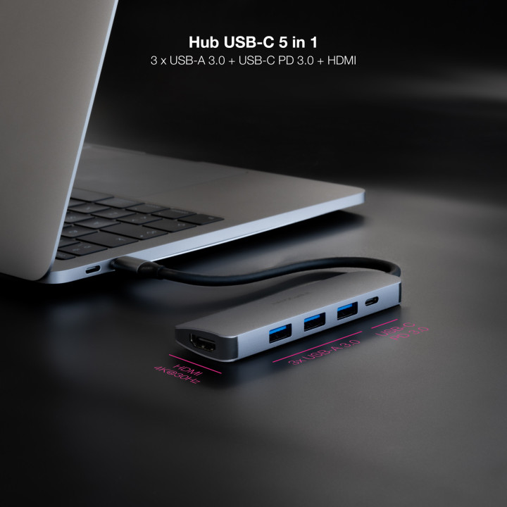 Nanocable 10.16.4605 base & duplicador de portas Com fios USB 3.2 Gen 1 (3.1 Gen 1) Type-C Cinzento