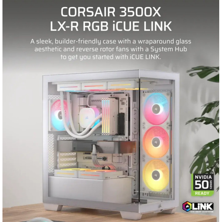 Caixa E-ATX Corsair 3500X LXR Link RGB Branca Vidro Temperado
