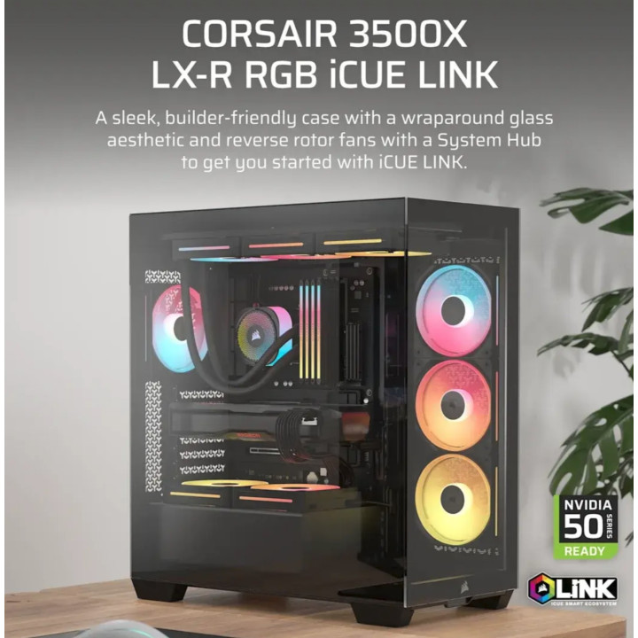 Caixa E-ATX Corsair 3500X LXR Link RGB Preto Vidro Temperado