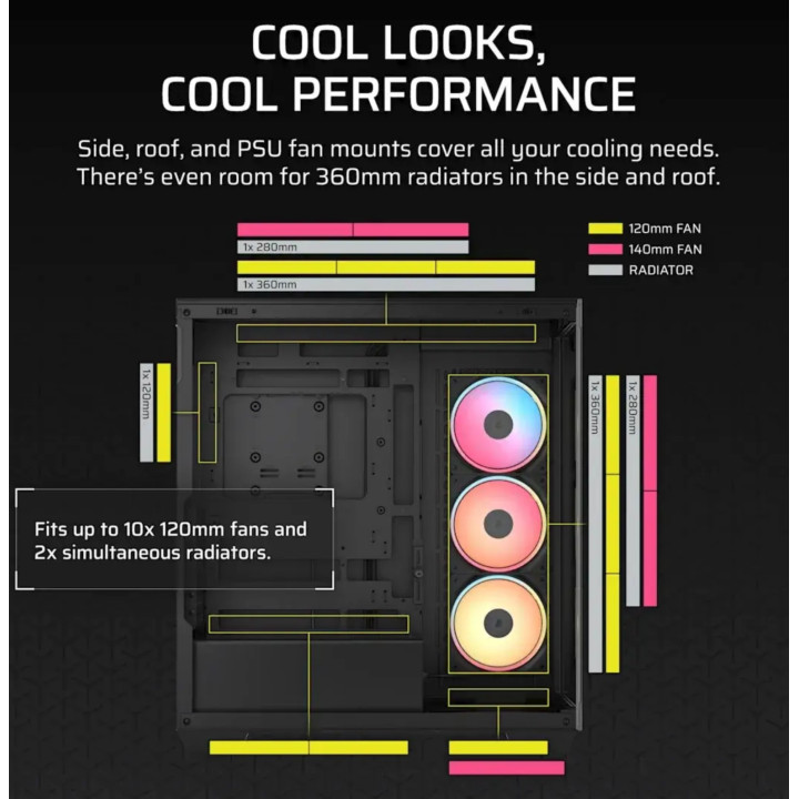 Caixa E-ATX Corsair 3500X LXR Link RGB Preto Vidro Temperado