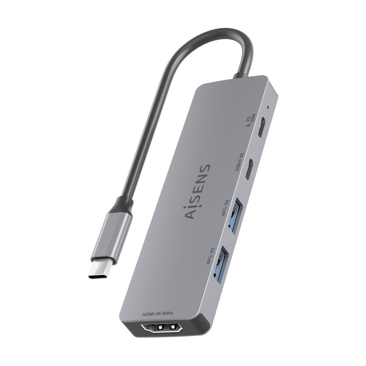 AISENS ASUC-5P028-GR base & duplicador de portas Com fios USB 3.2 Gen 1 (3.1 Gen 1) Type-C Cinzento