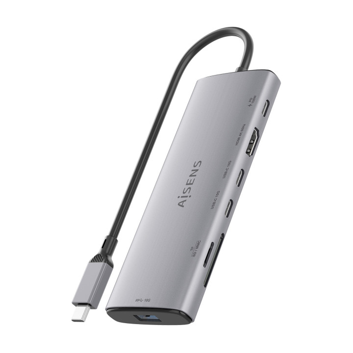 AISENS ASUC-7P031-GR base & duplicador de portas Com fios USB 3.2 Gen 1 (3.1 Gen 1) Type-C Cinzento