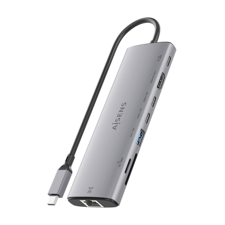 AISENS ASUC-8P033-GR base & duplicador de portas Com fios USB 3.2 Gen 1 (3.1 Gen 1) Type-C Cinzento