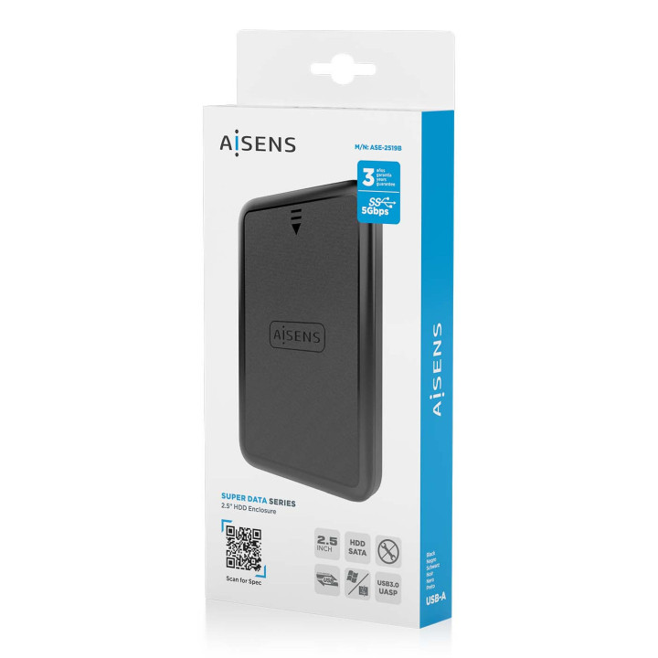 AISENS ASE-2519B Caixa para Discos Rígidos Compartimento HDD SSD Preto 2.5"