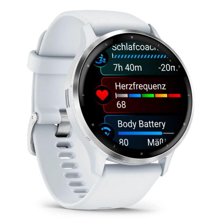 Garmin Venu 3 3,56 cm (1.4") AMOLED 45 mm Digital 454 x 454 pixels Ecrã táctil Prateado, Branco Wi-Fi GPS