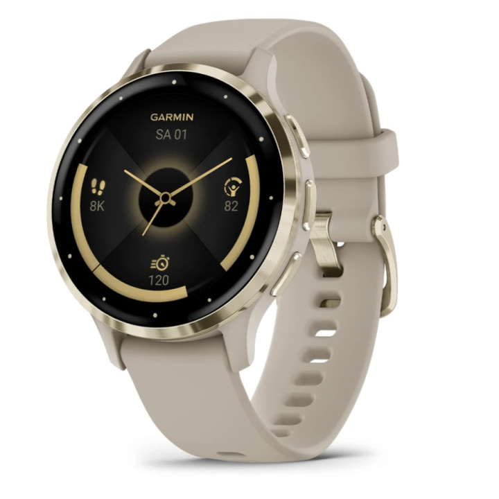Garmin Venu 3S 3,05 cm (1.2") AMOLED 41 mm Digital 390 x 390 pixels Ecrã táctil Dourado, Cinzento Wi-Fi GPS