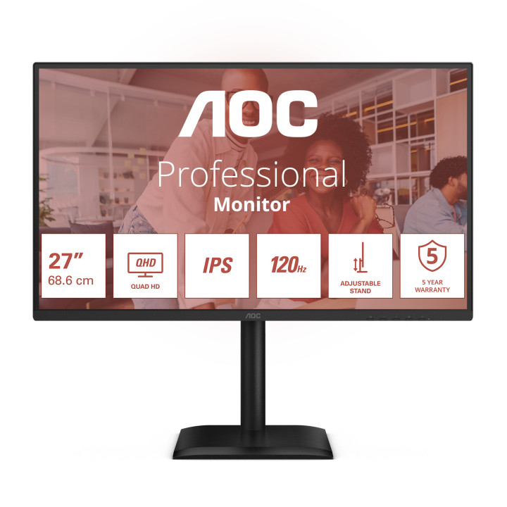 AOC E4 Q27E4U monitor de ecrã 68,6 cm (27") 2560 x 1440 pixels Quad HD LED Preto