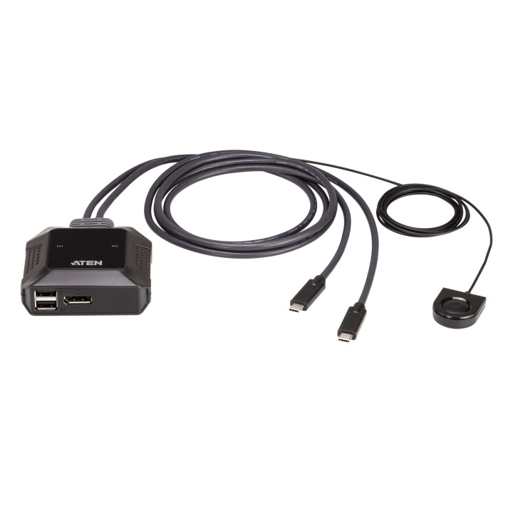 ATEN Switch KVM DisplayPort 4K USB-C de 2 portas com seletor remoto de porta