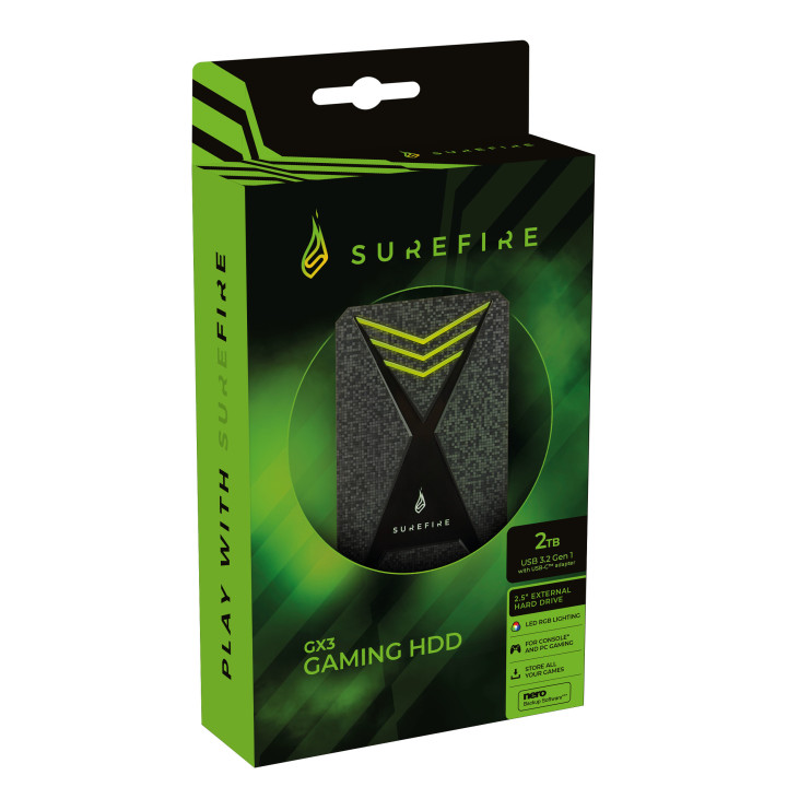 SureFire Gaming disco externo 2 TB 2.5" Micro-USB B 3.2 Gen 1 (3.1 Gen 1) Preto, Cinzento