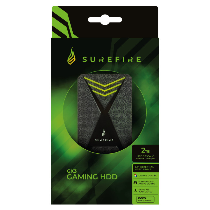SureFire Gaming disco externo 2 TB 2.5" Micro-USB B 3.2 Gen 1 (3.1 Gen 1) Preto, Cinzento