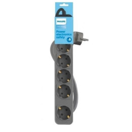 Régua de Extensão PHILIPS CHP2154G/12 com 5 Tomadas Shuko e Cabo de 1.5m Preto