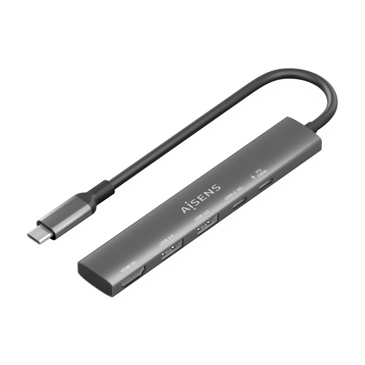 AISENS ASUC-5P022-GR base & duplicador de portas Com fios USB 3.2 Gen 1 (3.1 Gen 1) Type-C Cinzento