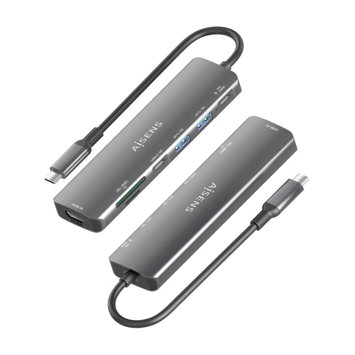 AISENS ASUC-7P026-GR base & duplicador de portas Com fios USB 3.2 Gen 1 (3.1 Gen 1) Type-C Cinzento