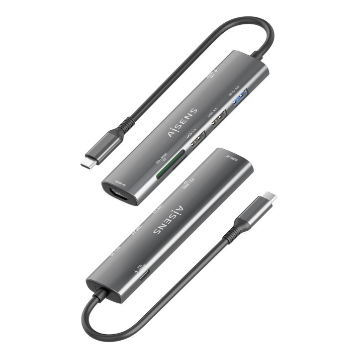 AISENS ASUC-7P027-GR base & duplicador de portas Com fios USB 3.2 Gen 1 (3.1 Gen 1) Type-C Cinzento