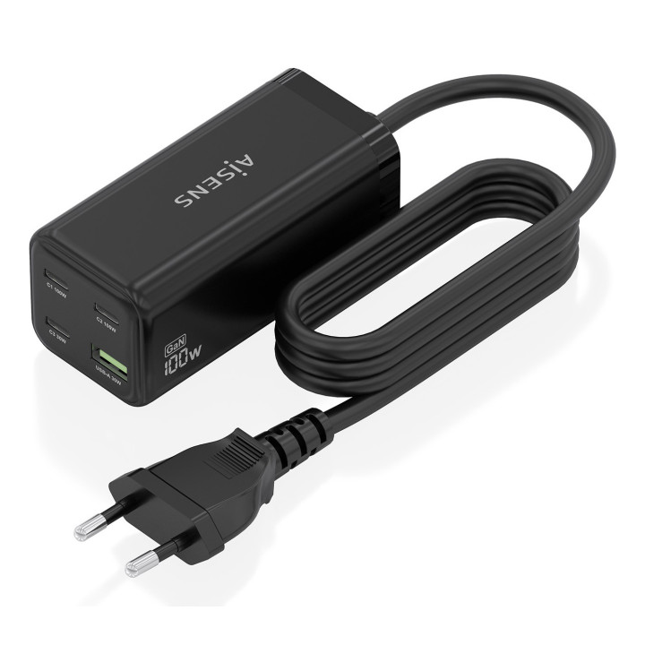 AISENS ASCH-100W4P054-BK carregador de dispositivos móveis Universal Preto AC Carregamento rápido Interior