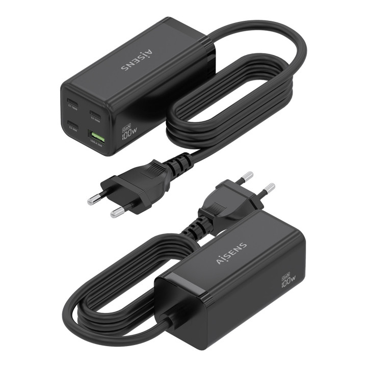 AISENS ASCH-100W4P054-BK carregador de dispositivos móveis Universal Preto AC Carregamento rápido Interior