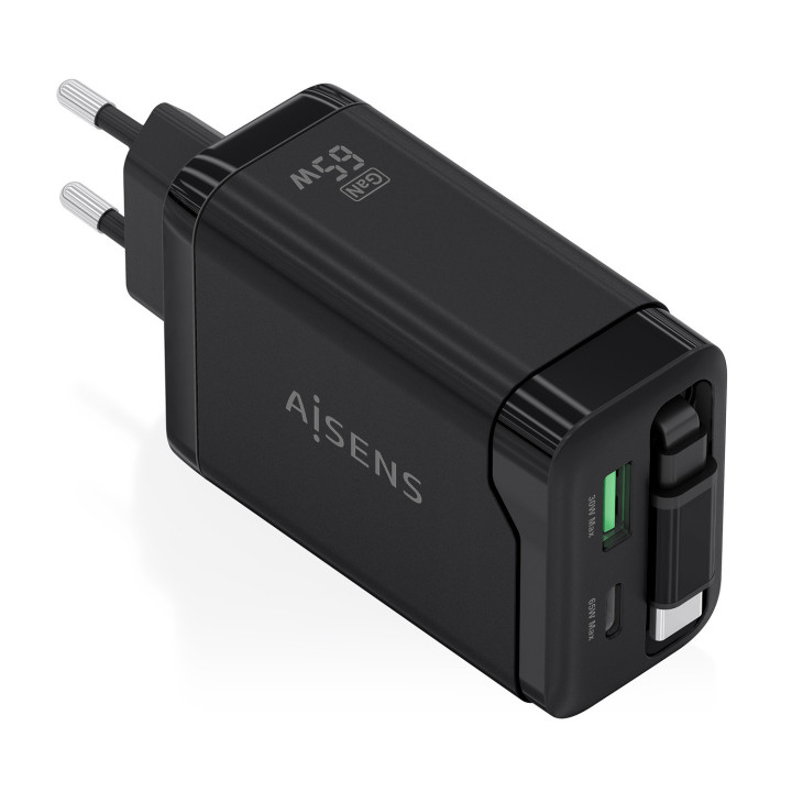 AISENS ASCH-65W3P071-BK carregador de dispositivos móveis Câmara digital, GPS, Telemóvel, Computador portátil, Smartphone,