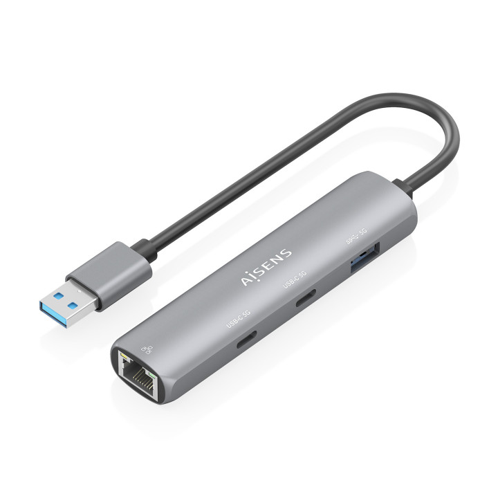 AISENS ASUC-4P036-GR base & duplicador de portas Com fios USB 3.2 Gen 1 (3.1 Gen 1) Type-A Cinzento