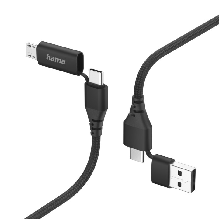 Hama 00201537 cabo USB USB 2.0 1,5 m USB A USB C USB C Micro-USB B Preto
