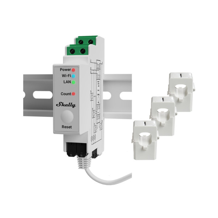 Shelly Medidor de Energia Avançado de 3 Fases – Calha DIN
