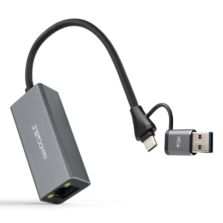 Nanocable Conversor USB-C + USB-A M 3.0 para Ethernet