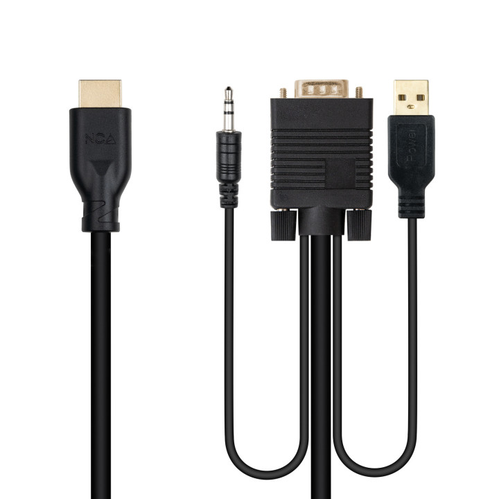 Nanocable 10.15.4612 adaptador de cabo de vídeo 1,8 m VGA (D-Sub) + 3.5mm + USB Type-A HDMI Preto