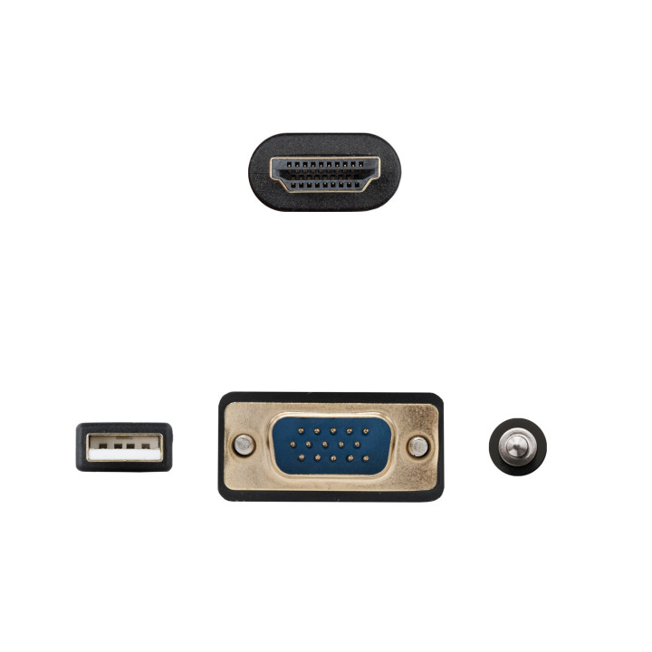 Nanocable 10.15.4612 adaptador de cabo de vídeo 1,8 m VGA (D-Sub) + 3.5mm + USB Type-A HDMI Preto