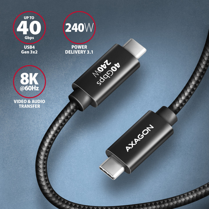 Axagon cabo USB USB4 Gen 3x2 0,5 m USB C Preto