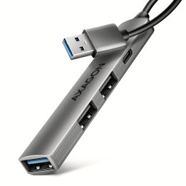 Axagon HUB USB HUE-STA, 4x USB ALU STRIP hub, 1x USB-A 5Gbps, 2x USB-A & 1x USB-C 480Mbps, kabel USB-A 12cm USB 3.2 Gen 1 (3.1