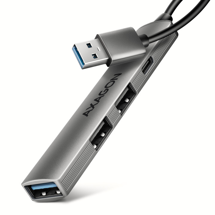 Axagon HUB USB HUE-STA, 4x USB ALU STRIP hub, 1x USB-A 5Gbps, 2x USB-A & 1x USB-C 480Mbps, kabel USB-A 12cm USB 3.2 Gen 1 (3.1