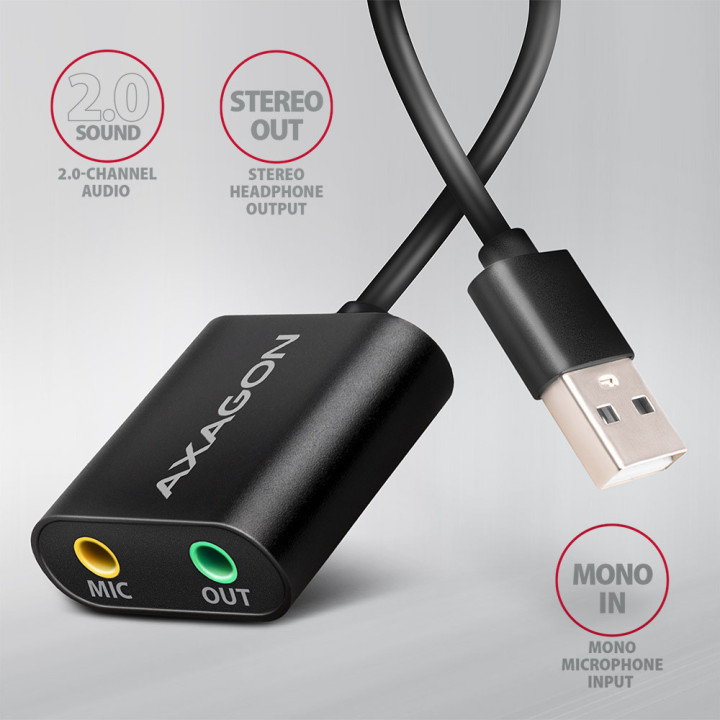 Axagon ADA-12 USB 2.0 Stereo Audio Mini-Adapter 15 cm Kabellänge - Kabel - Audio Multimedia 2.0 canais