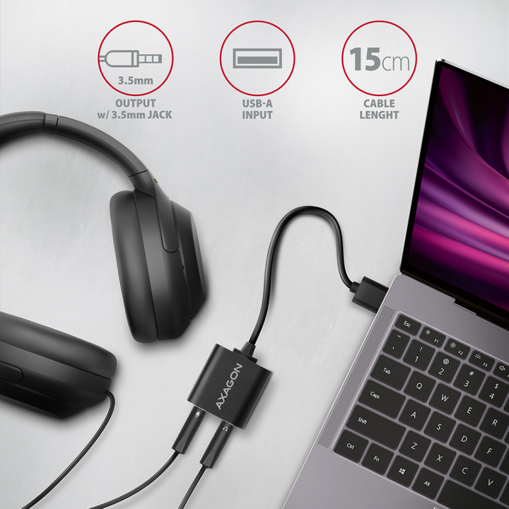 Axagon ADA-12 USB 2.0 Stereo Audio Mini-Adapter 15 cm Kabellänge - Kabel - Audio Multimedia 2.0 canais