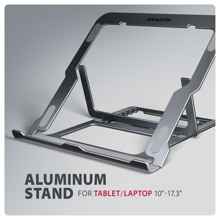 Axagon STND-LAG Laptop-Ständer, höhenverstellbar, faltbar, Aluminium Suporte para portáteis e tablets Cinzento 43,9 cm (17.3")