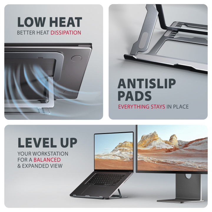 Axagon STND-LAG Laptop-Ständer, höhenverstellbar, faltbar, Aluminium Suporte para portáteis e tablets Cinzento 43,9 cm (17.3")