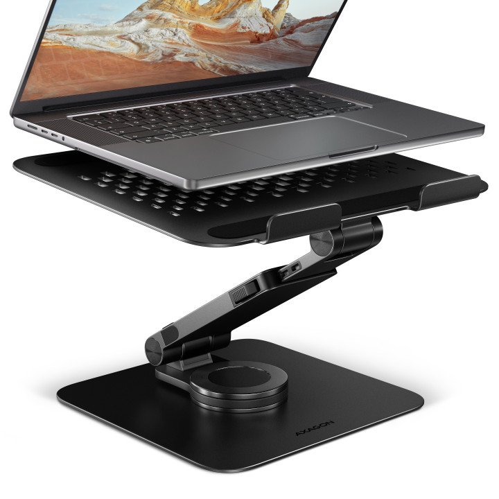 Axagon STND-LRB Laptop-Ständer, 360° drehbar, Doppelgelenk, verlängerbar Suporte para portáteis e tablets Preto 43,9 cm (17.3")