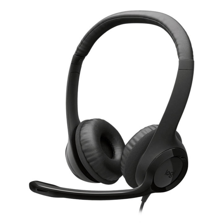 Logitech Headset com fios H390 para PC Portátil, auscultadores estéreo com microfone com eliminação de ruído, USB-A, controlos
