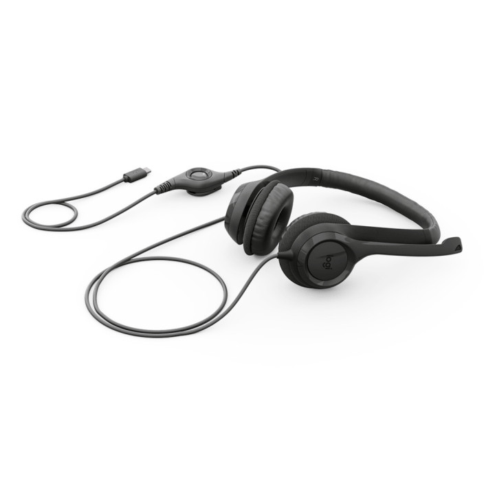 Logitech Headset com fios H390 para PC Portátil, auscultadores estéreo com microfone com eliminação de ruído, USB-A, controlos