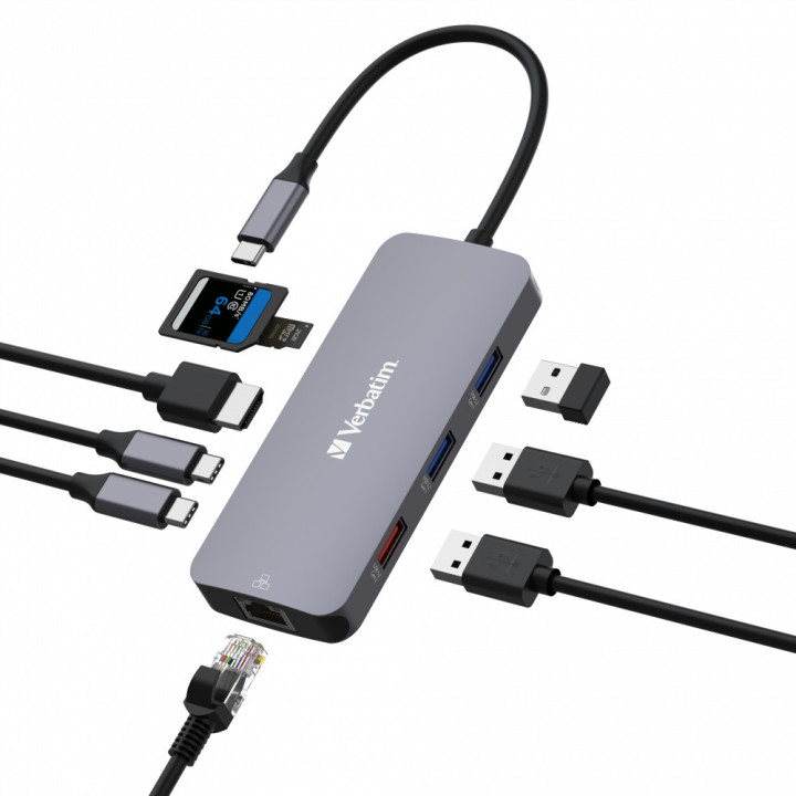Verbatim CMH-09 USB Type-C 10000 Mbit s Prateado
