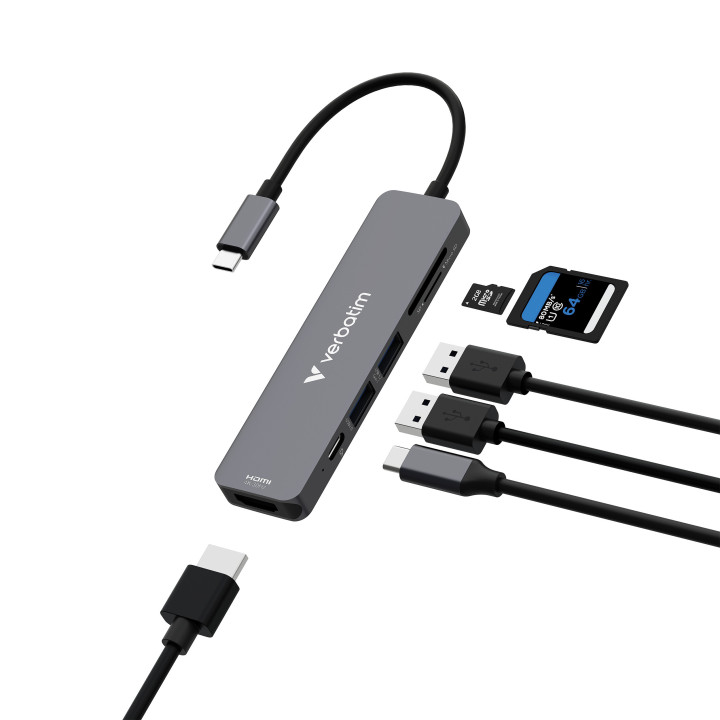 Verbatim 32156 hub de interface USB 3.2 Gen 1 (3.1 Gen 1) Type-C 5000 Mbit s Cinzento