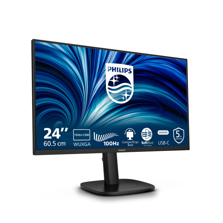 Philips 3000 series 24B2N3200D 00 monitor de ecrã 61,2 cm (24.1") 1920 x 1200 pixels WUXGA LCD Preto