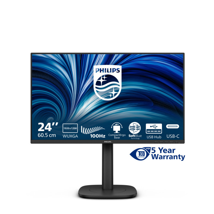 Philips 3000 series 24B2N3200D 00 monitor de ecrã 61,2 cm (24.1") 1920 x 1200 pixels WUXGA LCD Preto