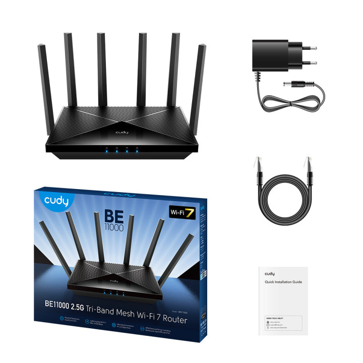 Cudy WR11000 router sem fios 2.5 Gigabit Ethernet Tri-band (2.4 GHz   5 GHz   6 GHz) Preto