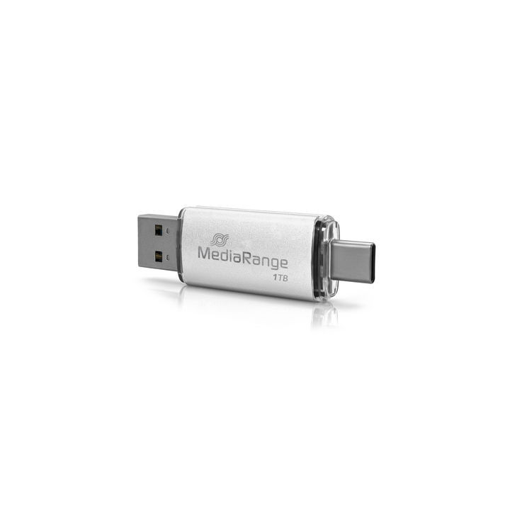 MediaRange MR941-1 unidade de memória USB 1 TB USB Type-A   USB Type-C 3.2 Gen 1 (3.1 Gen 1) Prateado