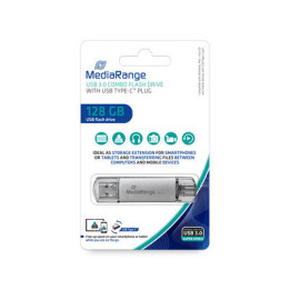 MediaRange MR938 unidade de memória USB 128 GB USB Type-A   USB Type-C 3.2 Gen 1 (3.1 Gen 1) Prateado