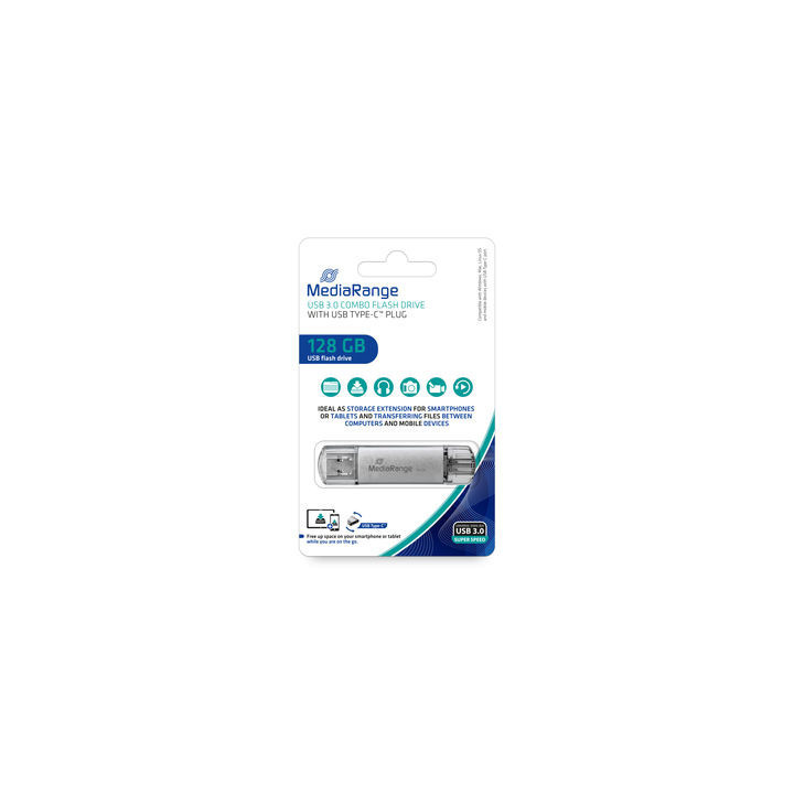 MediaRange MR938 unidade de memória USB 128 GB USB Type-A   USB Type-C 3.2 Gen 1 (3.1 Gen 1) Prateado
