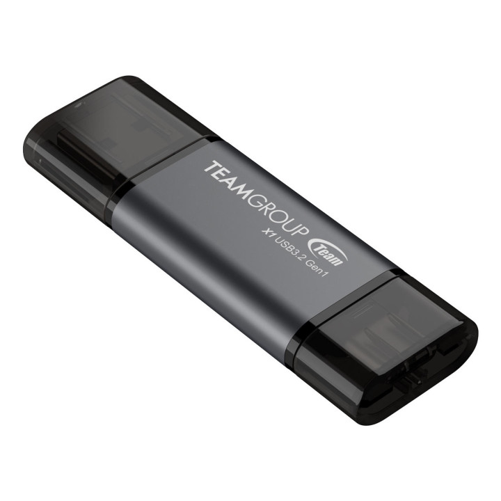 Team Group X1 USB 3.2 Gen1 unidade de memória USB 64 GB USB Type-A   USB Type-C 3.2 Gen 1 (3.1 Gen 1) Preto, Cinzento