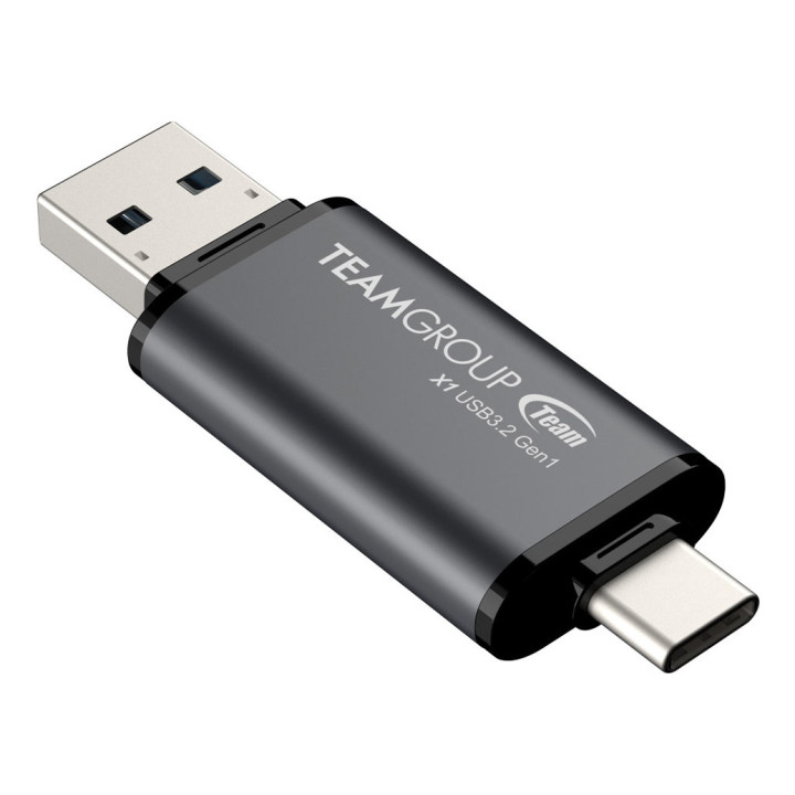 Team Group X1 USB 3.2 Gen1 unidade de memória USB 128 GB USB Type-A   USB Type-C 3.2 Gen 1 (3.1 Gen 1) Preto, Cinzento